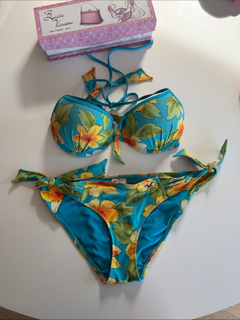 Turquoise Floral Tie Bikini Set — Medium